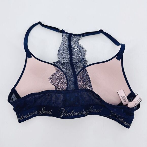 Victoria's Secret Navy Lace Racerback T-Shirt Push Up Full Coverage Bra 34B - Picture 2 of 6